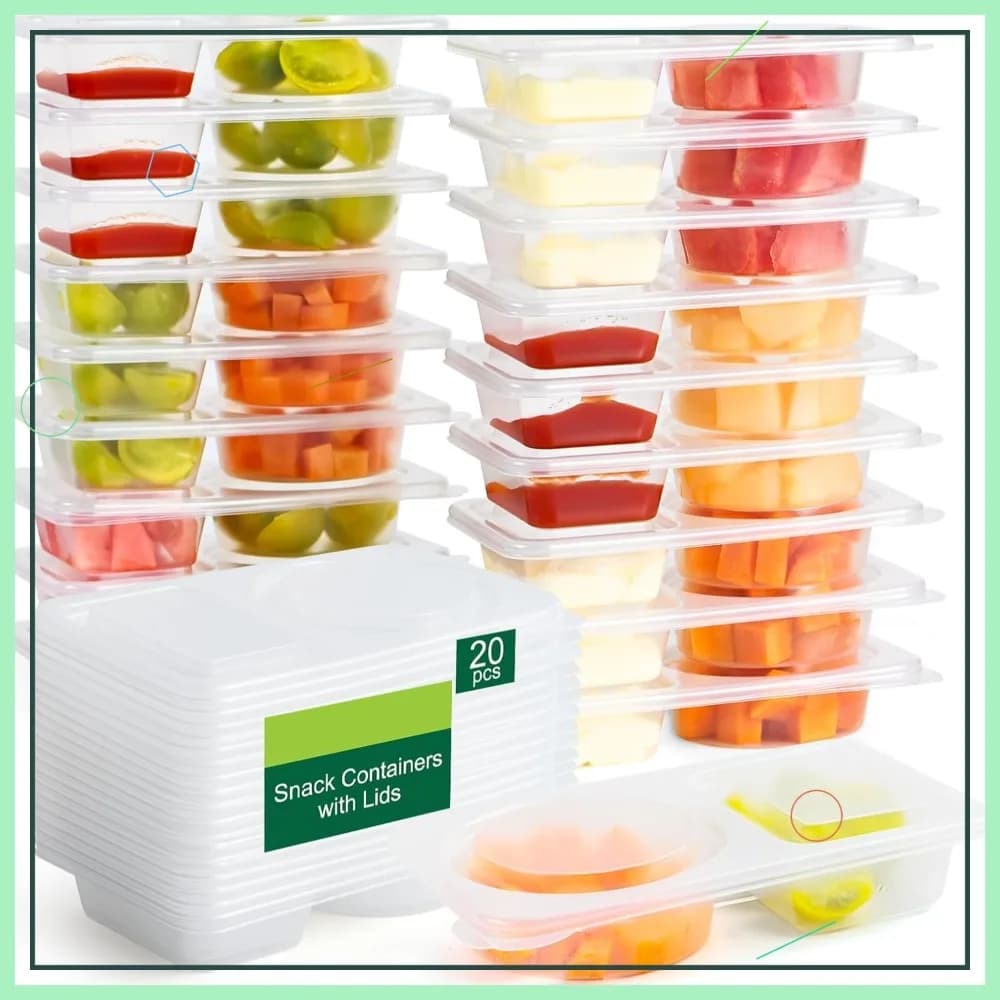 20 Set di Contenitori Riutilizzabili per Snack con Coperchi, Scatole Bento a 2 Scomparti Ermetiche per Preparazione Pasti e Viaggi