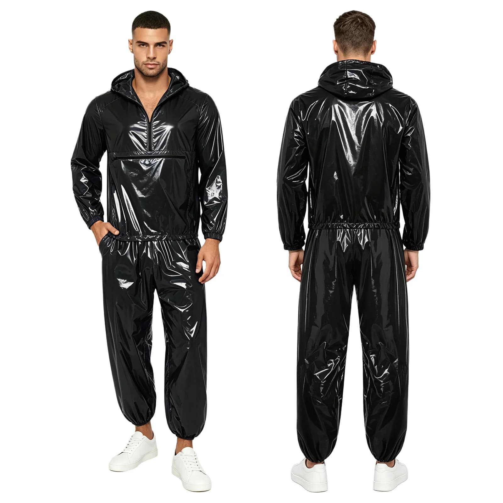 Mens Waterproof Rain Suit Hooded Jacket Tops Jogging Pants Windbreaker Raincoat Long /short Sleeve Tank Top / Bodysuit Outerwear