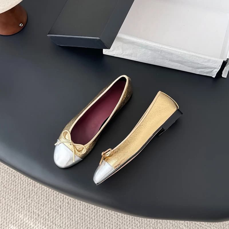 Nuove Ballerine da Donna Primavera 2026 con Fiocco, in Vera Pelle, Disponibili in Vari Colori, con Punta Rotonda