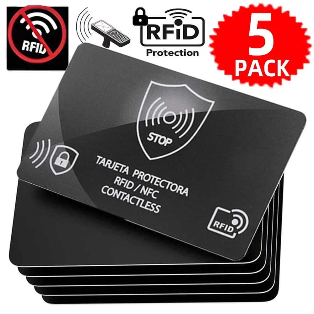 Carta Blocco RFID 5/1 Pezzi, Protezione NFC per Carte Bancarie e di Credito, Prevenzione Furti d'Identità per Sicurezza in Viaggio