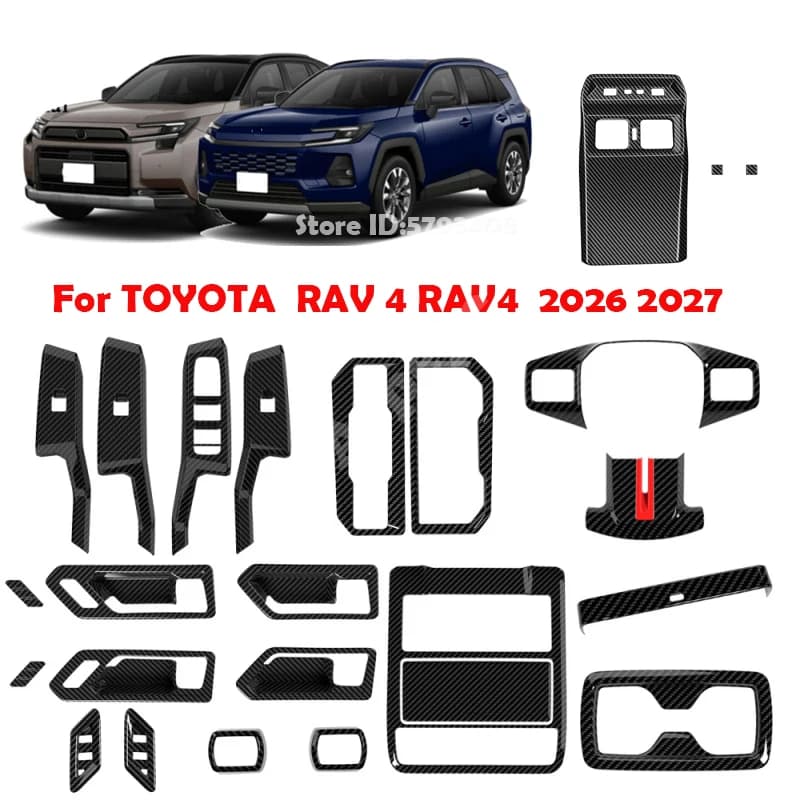 Per Toyota RAV4 XA60 2026 2027 (Guida a Sinistra e Guida a Destra) - Maniglia Porta, Cornice Interruttore Alzacristalli, Pannello Leva Cambio, Copertura Bocchetta AC in ABS Effetto Fibra di Carbonio