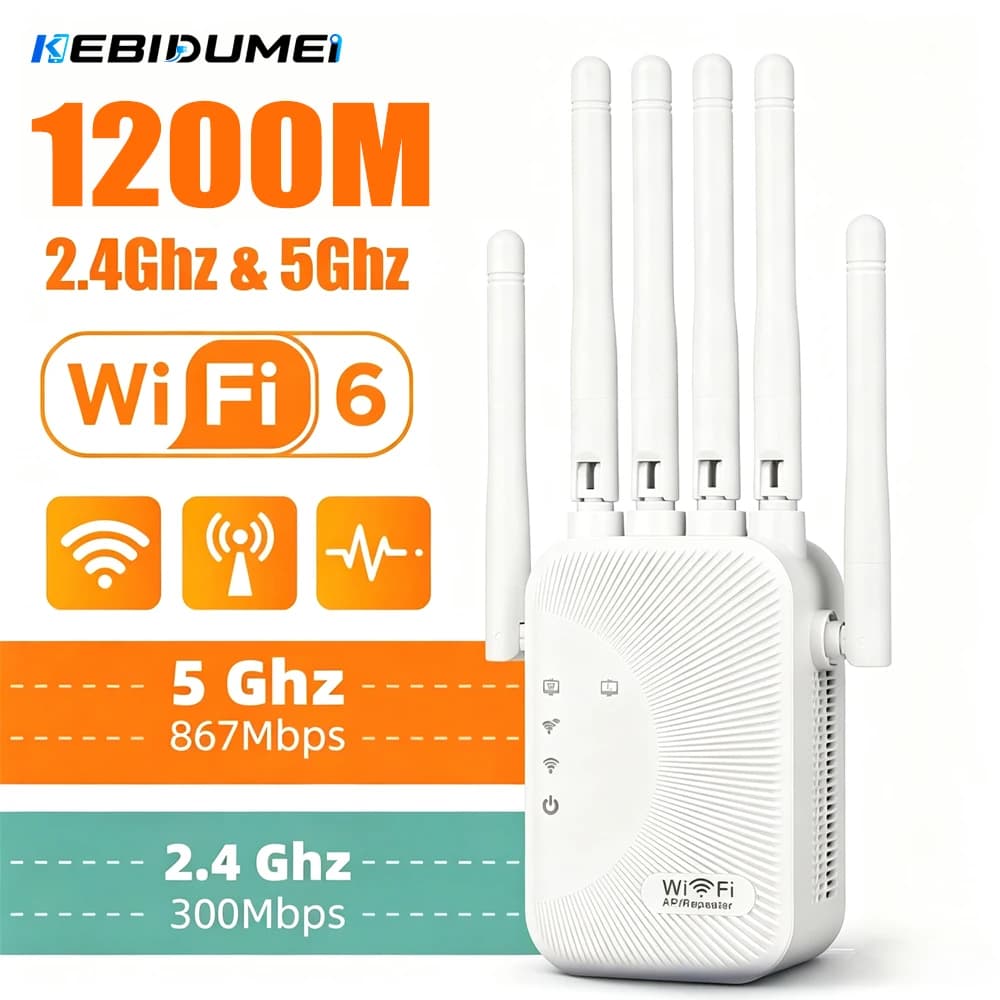 KEBIDUMEI Dual Band 5G & 2.4G WiFi Range Extender 1200Mbps Wireless Network Repeater Stable Signal Amplifier Simple Installation