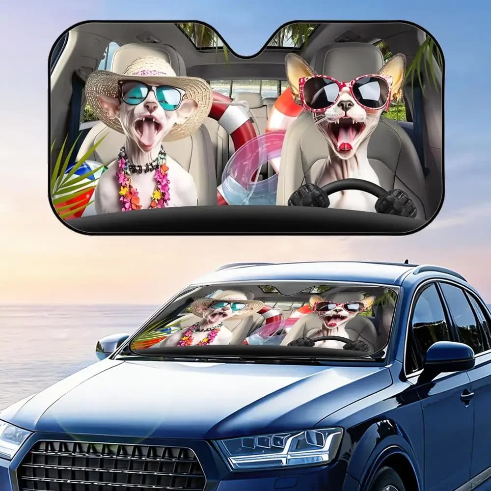 Parasole per auto in alluminio riutilizzabile con divertente gatto Sphynx, protezione UV, isolamento termico, copertura per parabrezza