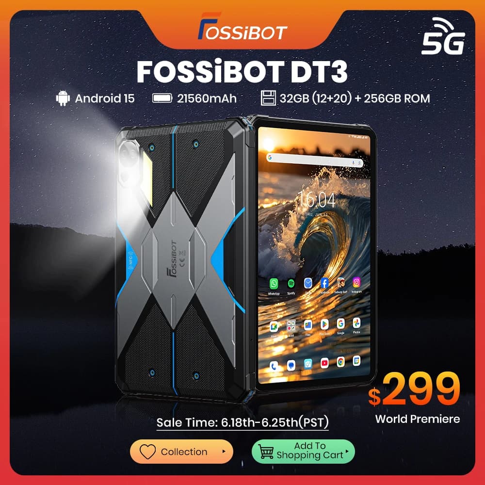 [Estreno mondiale] FOSSiBOT DT3 Tablet robusto 5G MTK7300, 32G(12+20)+256G ROM, batteria Android 15 21560mAh, fotocamera 32+64MP, FaceID, NFC