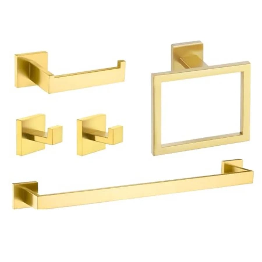 Set di 5 Accessori Bagno Spazzolati - Portasciugamani, Portarotolo, Anello Portasciugamani e Porta Asciugamani