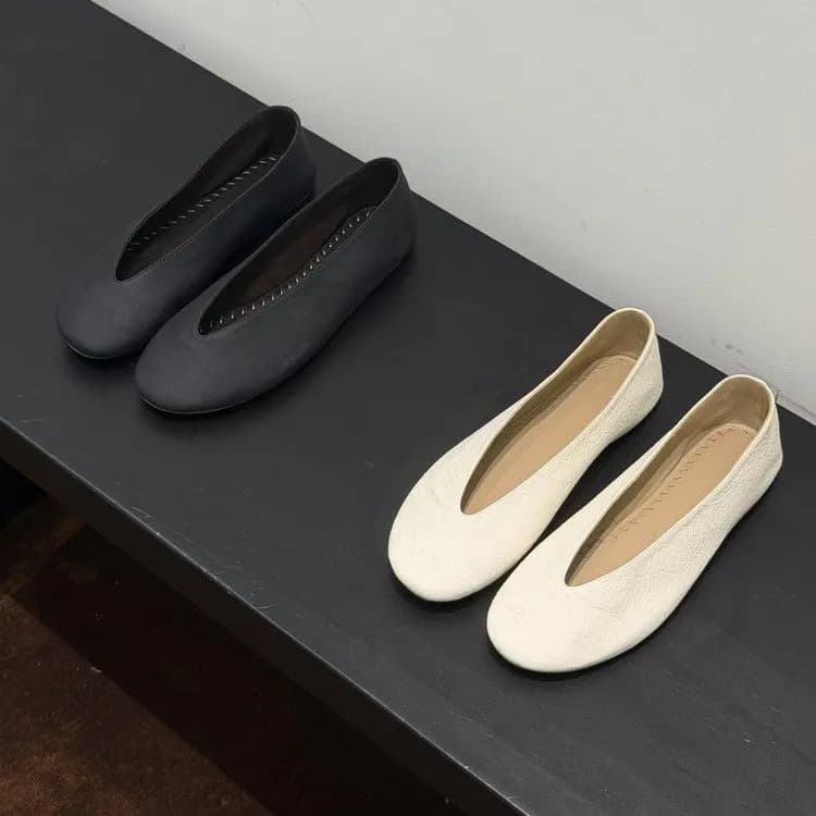 Withered Minimalist Fashionable Leather Flat Comfortable Versatile Casual Round Toe Ballet Woman Shoes Shoes For Woman Loafers