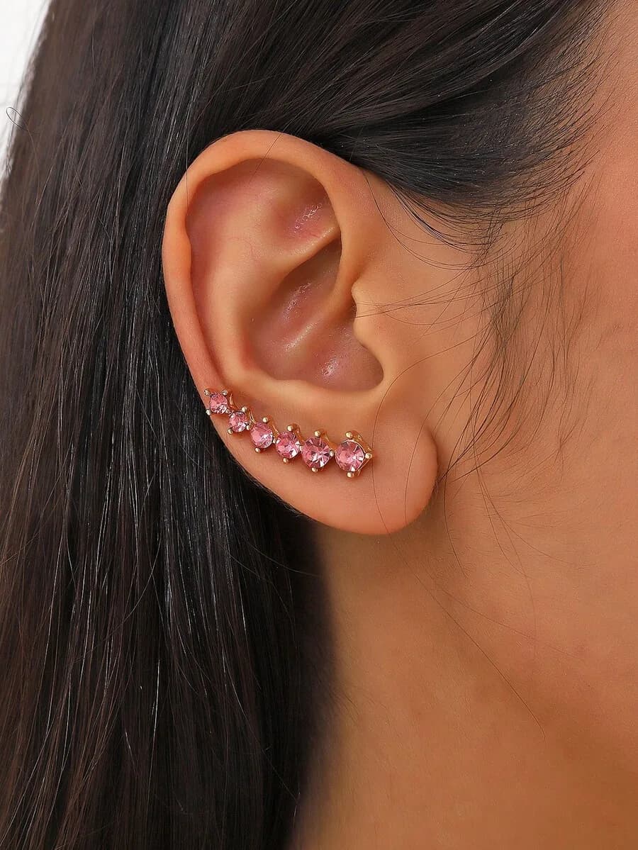 Orecchini a lobo con strass rosa per donna