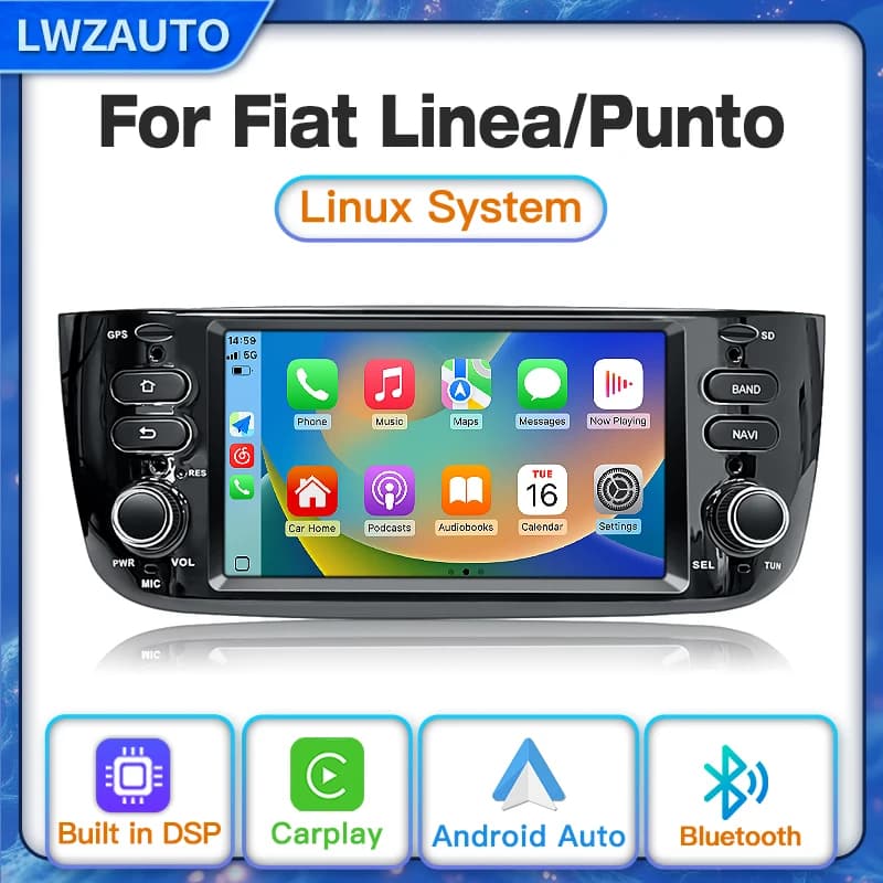 2025 6.2 pollici Linux Car Stereo Wireless CarPlay Android Auto Per Fiat Linea/Punto GPS FM DSP Bluetooth Lettore Multimediale
