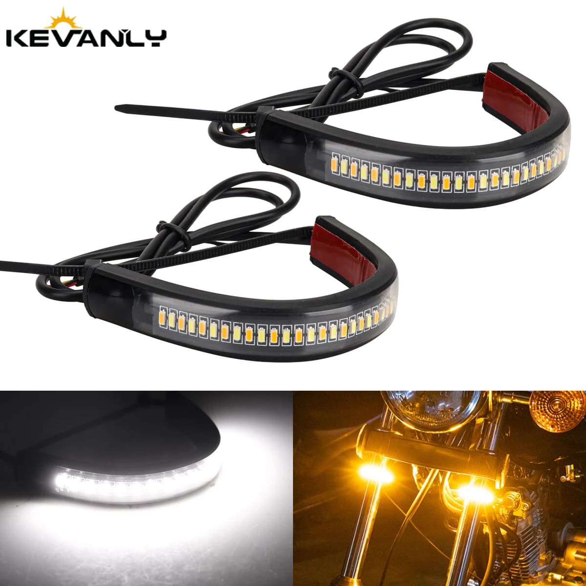 2 pz 12V LED indicatore di direzione Moto e DRL anello forcella striscia lampada lampeggiante ambra bianco Moto lampeggiatore accessori Auto