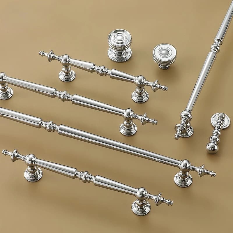 Manopole e maniglie per mobili da cucina in ottone massiccio cromato francese Maniglia di lusso in argento brillante per maniglia del cassetto del comò per mobili