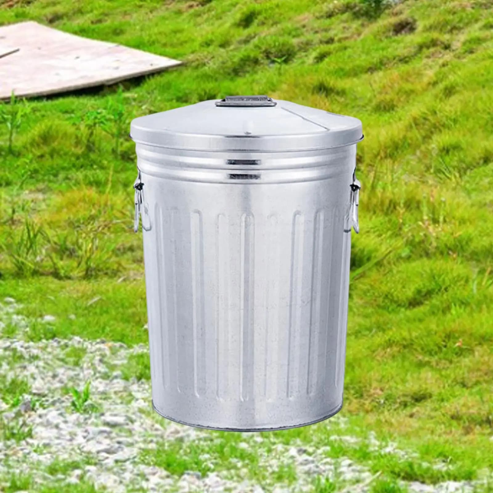 Cestino per Rifiuti da Esterno con Coperchio, Contenitore in Metallo per Giardino, Bidone per Compost in Ferro per Patio, Soluzione per la Gestione dei Rifiuti Domestici