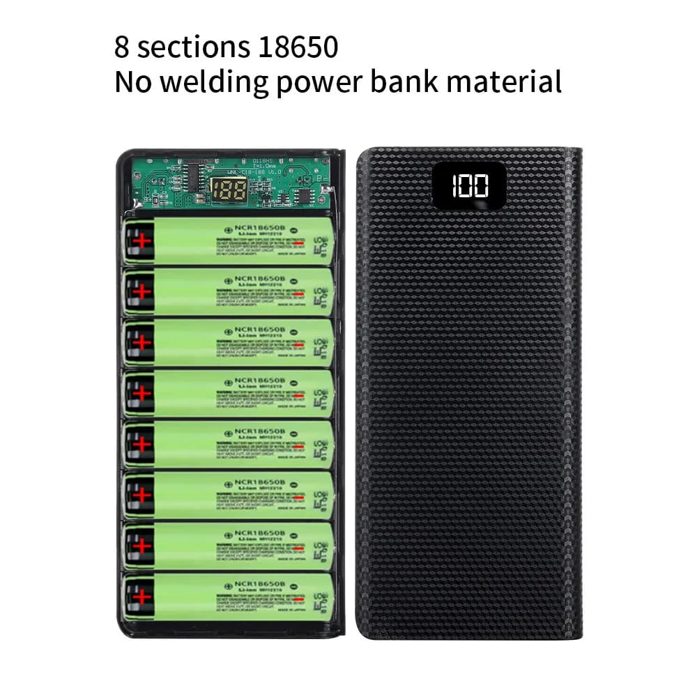 Battery Case DIY 8*18650 Power Bank Case Dual Phone Charger USB Type C Battery Storage Box 5V for iPhone Xiaomi