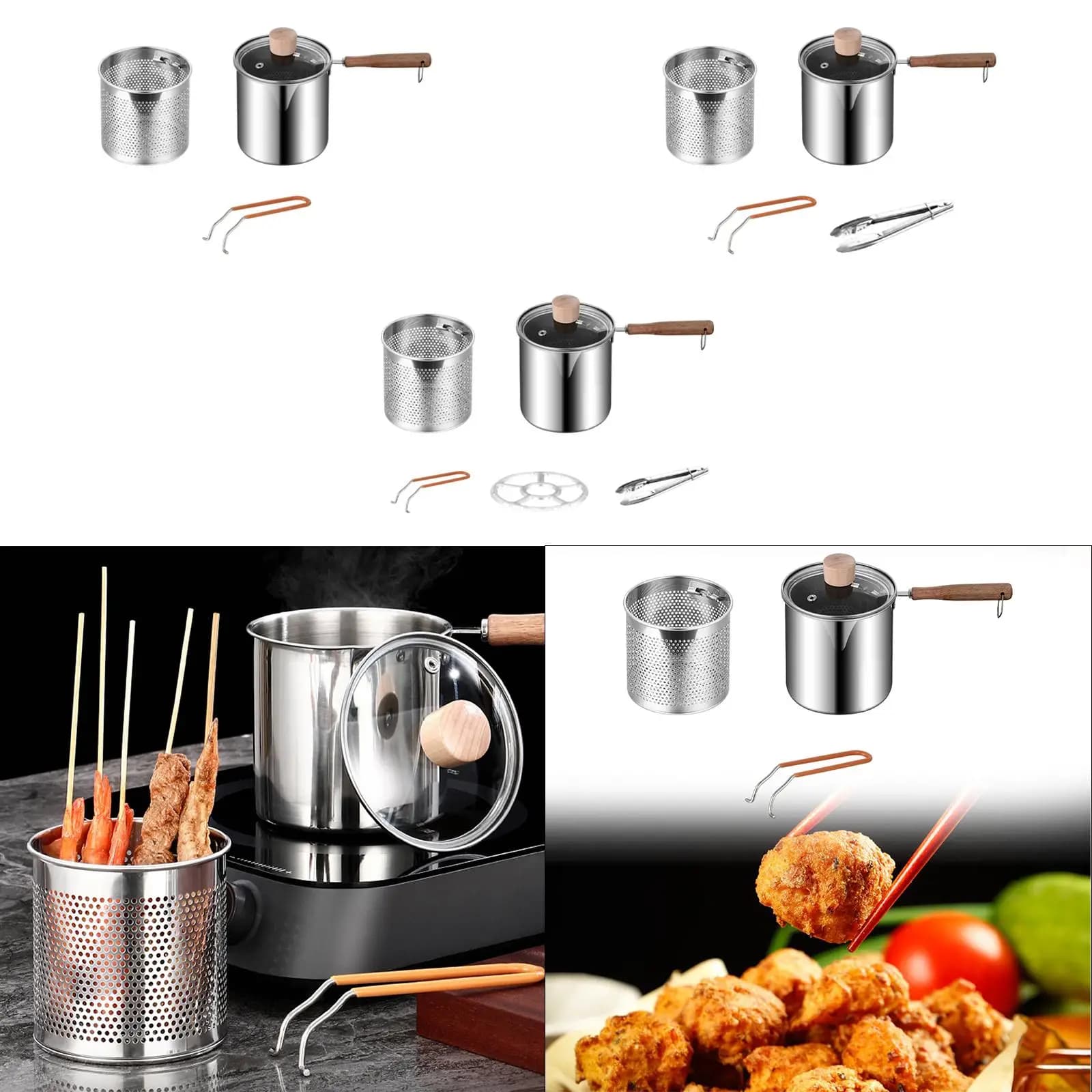 Multipurpose Stainless Steel 304 Stainless Steel Pot Mini Pot For Home Milk Pot Wood Handle Portable Frying Machine