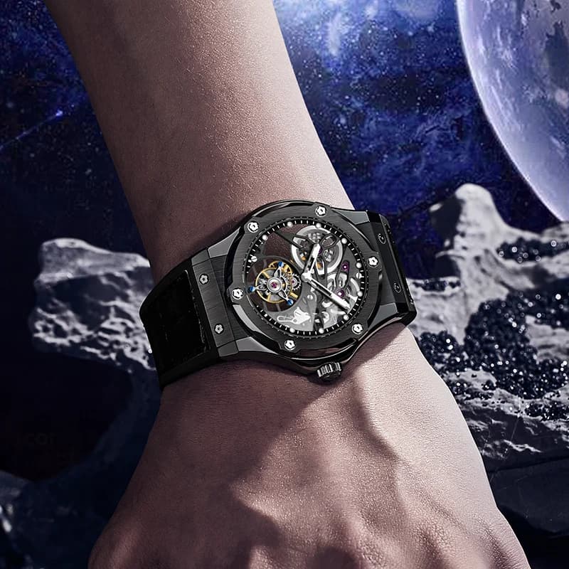 Haofa Flying Tourbillon Watches for Men Skeleton Manual Movement Mechanical Wristwatch Luxury Stainless Steel Watch Casual 1916