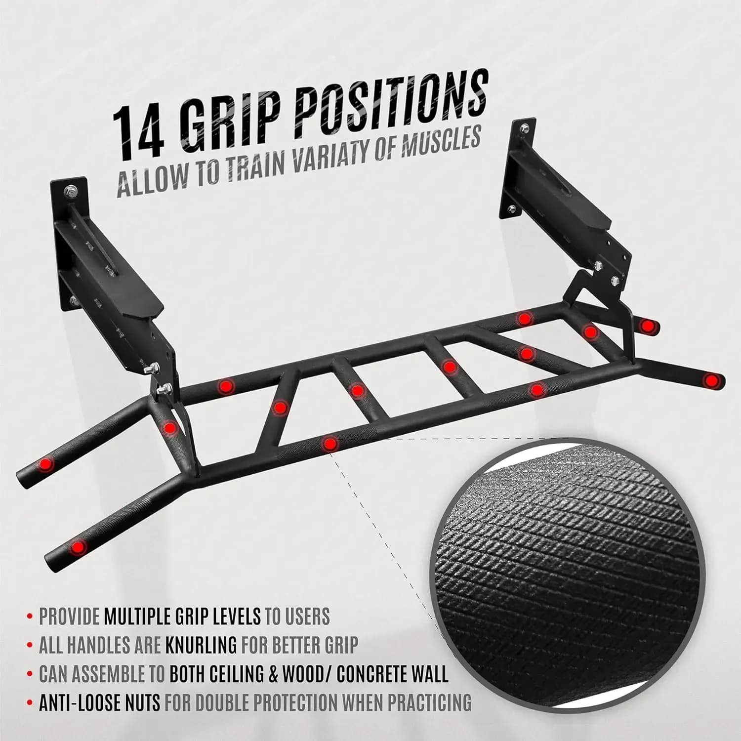 tt Traction bar for heavy loads mounted on the wall – Multi-handle ceiling resistance/Traction mount/Wire for tractions for portable home gym