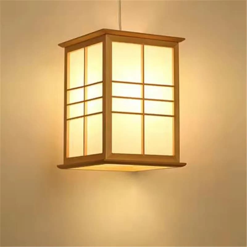 Lampade a sospensione in legno stile giapponese Corridoio Balcone Sala da pranzo Cucina Homestay Celing Lampada a sospensione Decorazione artistica E27 Trasporto di goccia