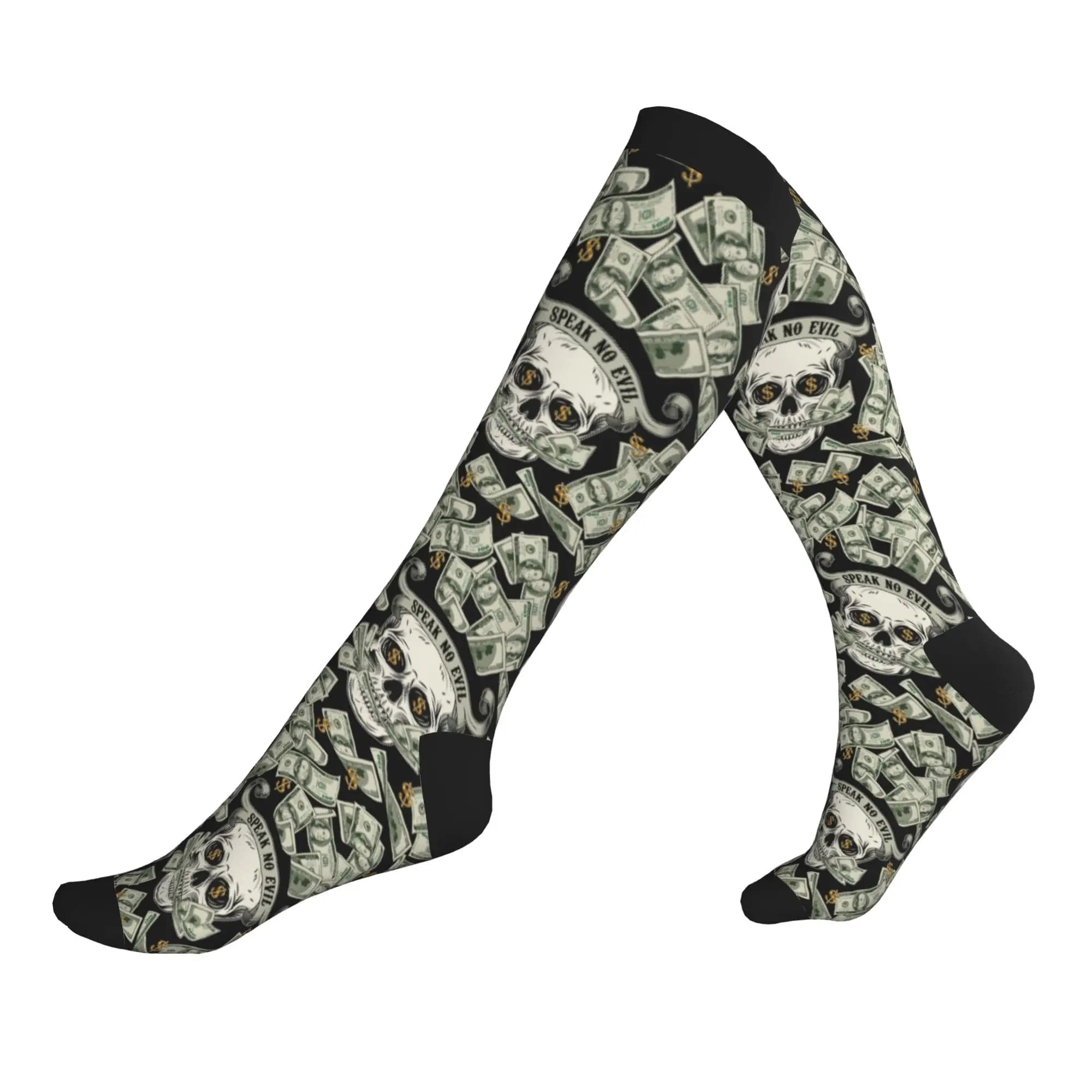 Dollar Skull Pattern Dress Socks Men Women Warm Fashion Novelty Sports Compression Socks