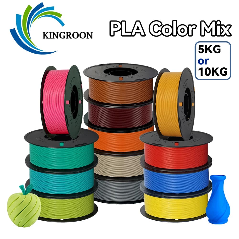 KINGROON PLA 3D Printer Filament 1.75mm PLA 3D Printing Materials 5Roll Mix Color Neatly Wound No Bubble PLA For FDM 3D Printer