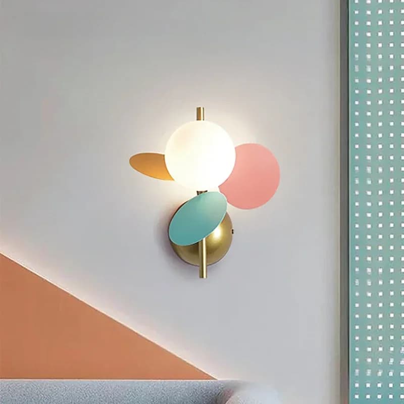 SANDYHA Nordic Macron Wall lamp with accent for bedroom, LED lampshade in white glass milk, coloured acrylic sheet