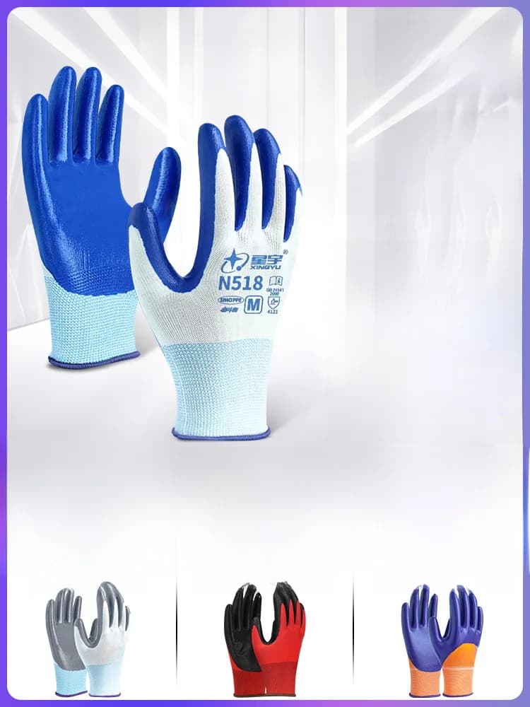 Guanti di Protezione XingYu Resistenti all'Usura, in Lattice e Nitrile, Antiscivolo, per Cantieri Edili, Resistenti all'Olio, Rinforzati