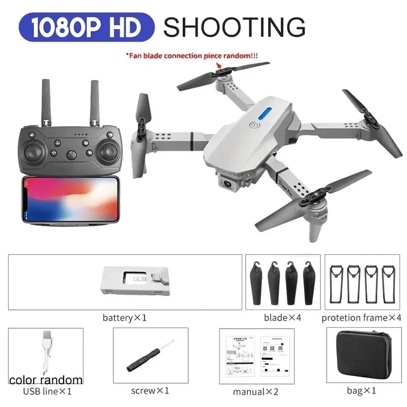 Drone RC E88 Pieghevole con Telecamera HD 4K Grandangolare Professionale, Quadricottero Portatile
