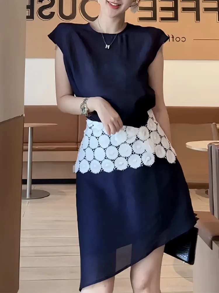 Casual Blue Short Sleeve Shirt Lace Waist Belt Half Skirt Set Women Summer New Style Three Pieces Set Comfortable Loose Fit T...