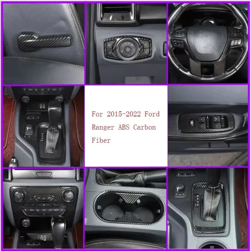ABS Carbon Fiber For Ford Ranger 2015-2022 Dashboard auto console central panel gears decorative sticker cover Interior car kit