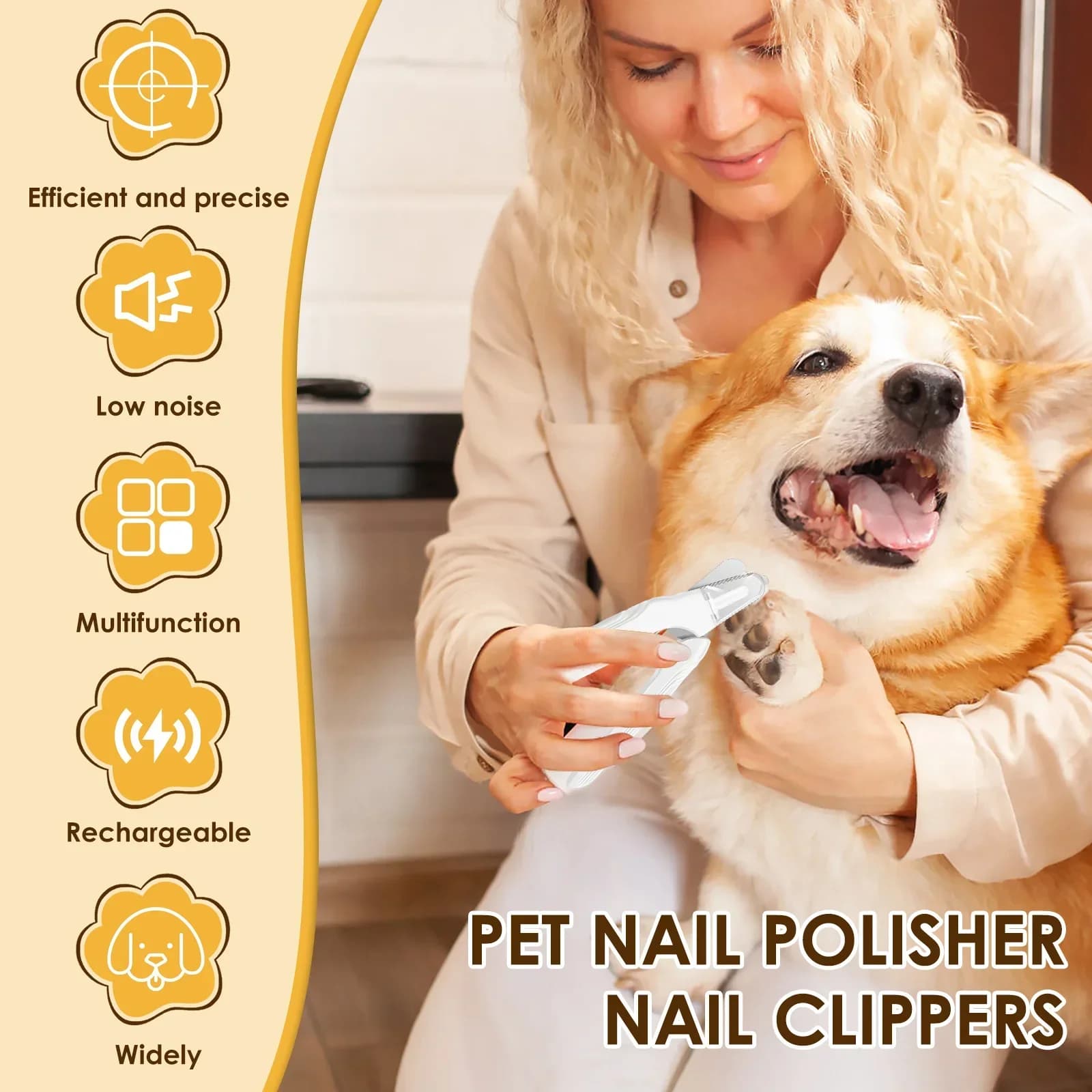 Tagliaunghie e Lima per Unghie 2-in-1 per Animali Domestici, Strumento per la Toelettatura di Cani e Gatti con Luce LED e Protezione Anti-Schizzi, Tagliaunghie Ricaricabile USB