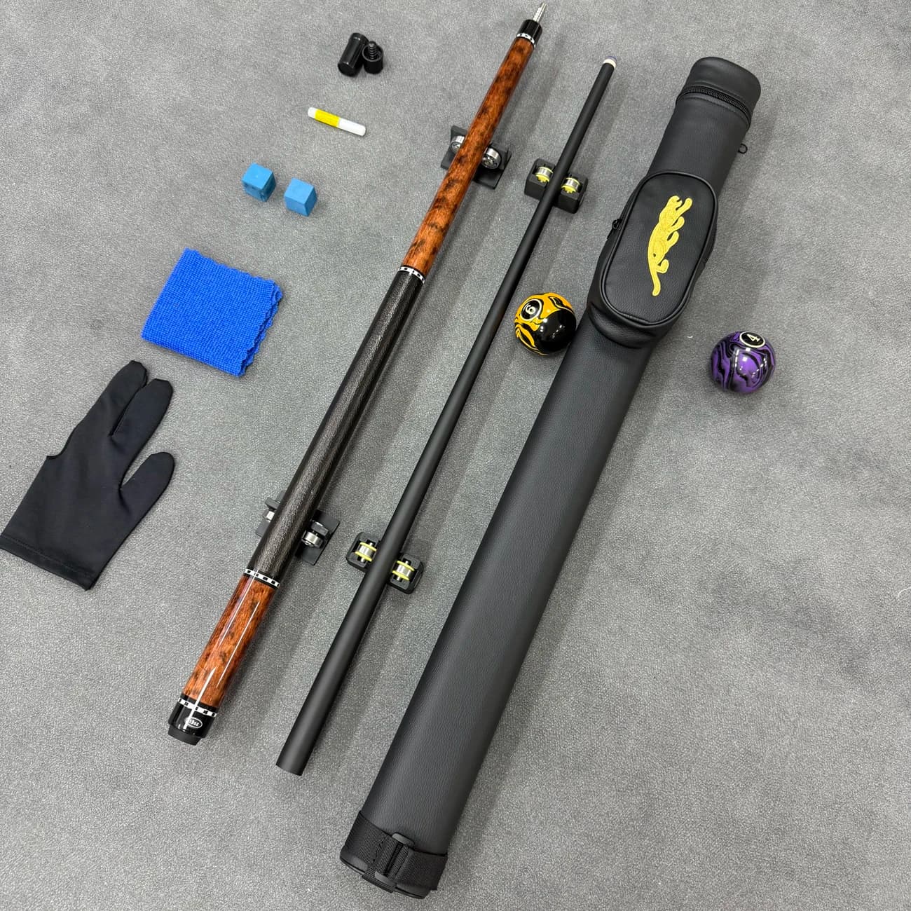 Premium Pool Cue 12.5mm Tip, Unique Grip & Bright Translucent Shaft, Leopard Embroidery Leather Case + Full Bonus Gifts