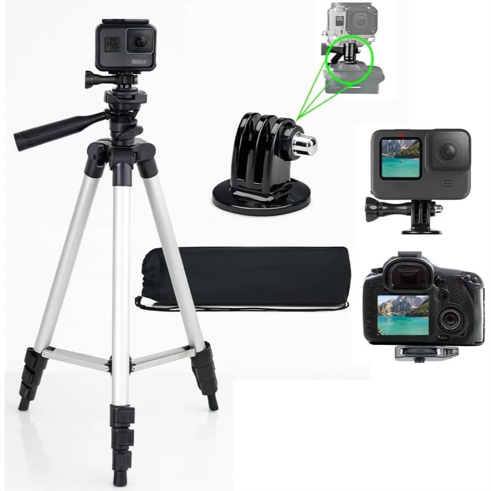 Treppiede per fotocamera in alluminio da 50 pollici con livella a bolla integrata per action camera, vlogging e viaggi