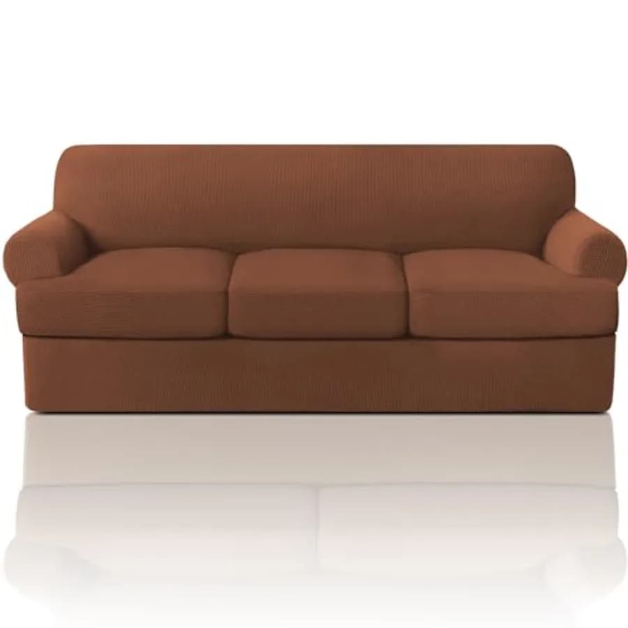 Copridivano a T in 4 Pezzi, Copertura Morbida per Divano a T da 70"-88", Copridivano con Coprisedile Individuale a Forma di T