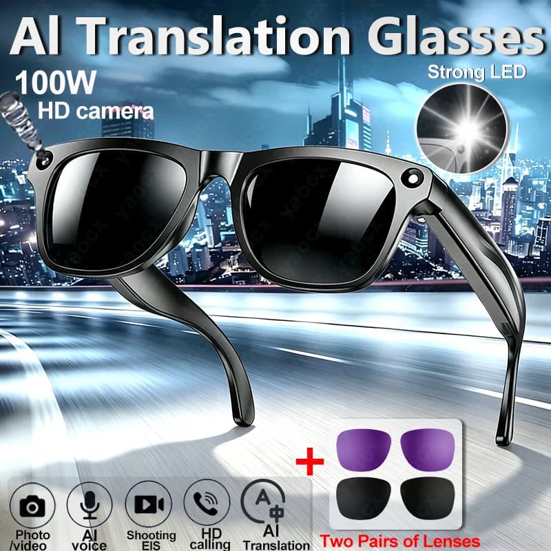 Occhiali Smart AI con Fotocamera HD da 100W, Occhiali da Sole Anti-Luce Blu, Assistente Vocale, Foto, Video, Musica, Chiamate - Occhiali Smart per Uomo e Donna