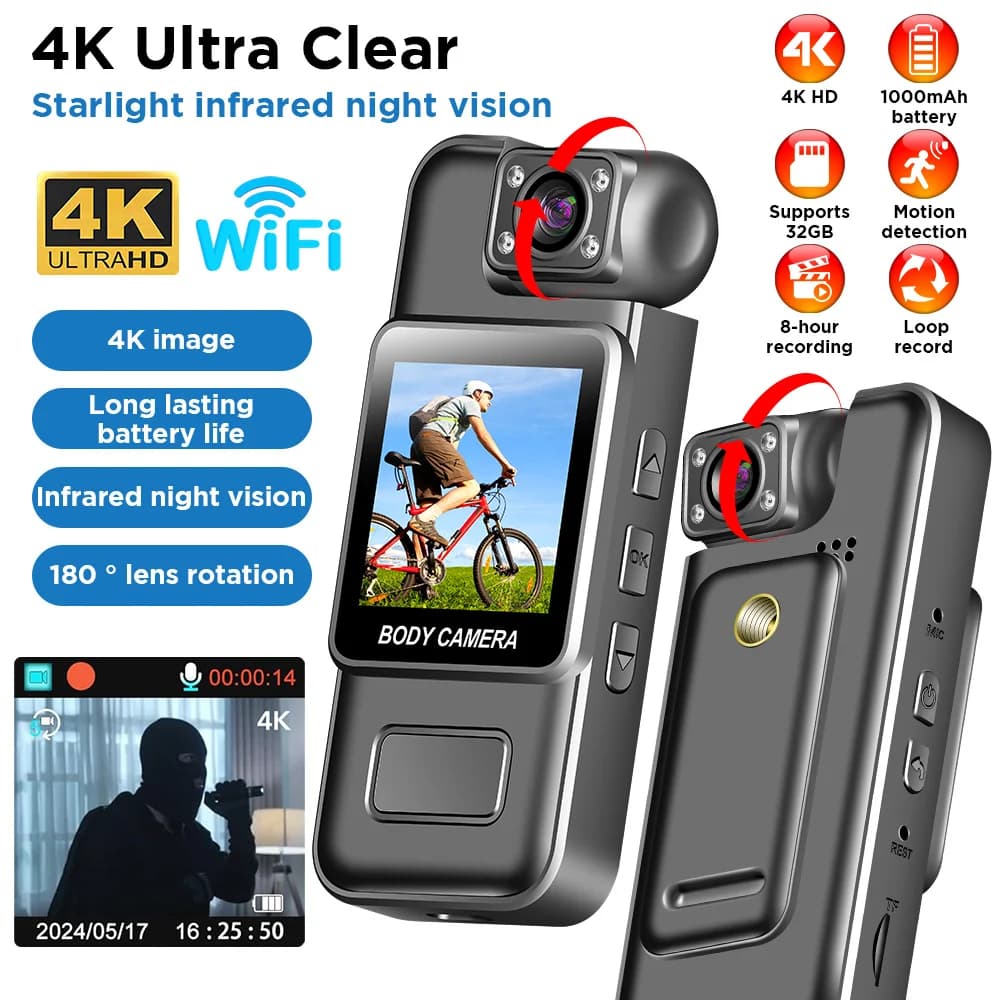 Mini camera WiFi 4K 1080P HD Portable digital recorder infrared night vision Police BodyCam Sport DV Small bike camera