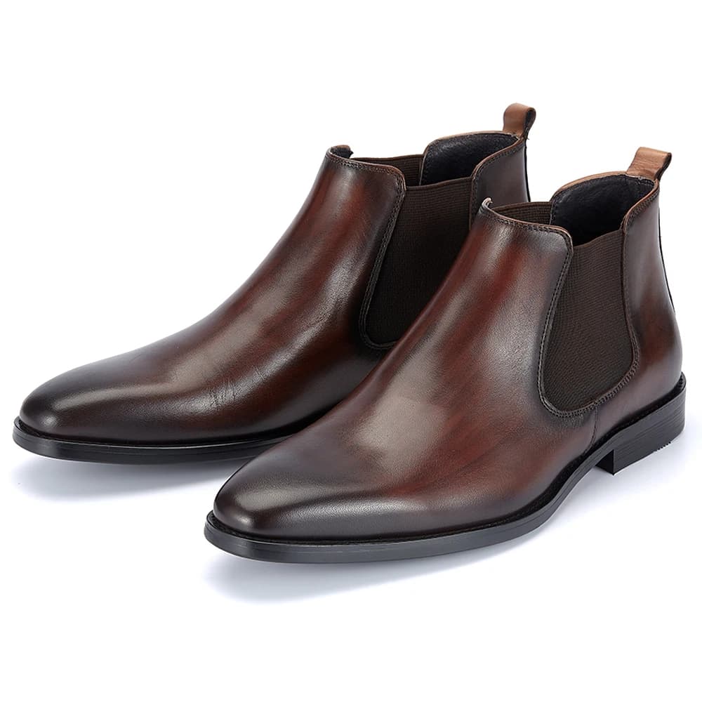 Stivali Chelsea in Pelle di Vitello, Scarpe Invernali Britanniche da Uomo, Stivali Western in Vera Pelle per Equitazione