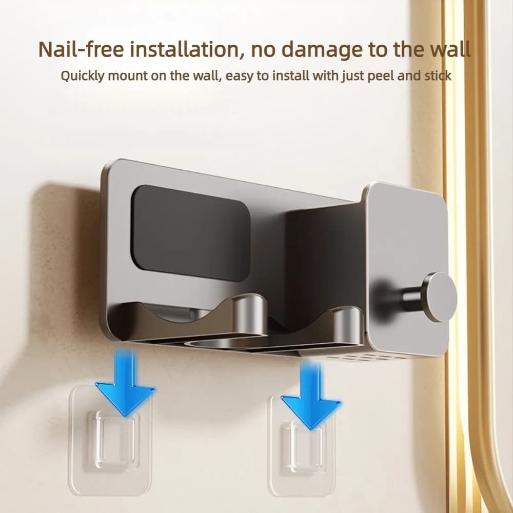 Wall Mounted Hair Dryer Holder with Hook Storage Box No Drill Wall Shelf Hair Dryer Rack Bathroom Organizer Bathroom Accessories