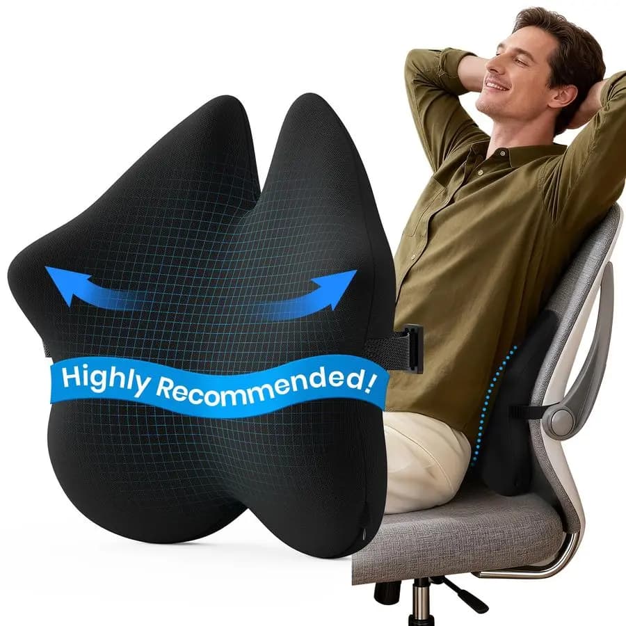 Cuscino lombare, supporto per la schiena per sedia da ufficio, seggiolino auto, divano, viaggi, memory foam ergonomico multiregionale e cinghie regolabili, L