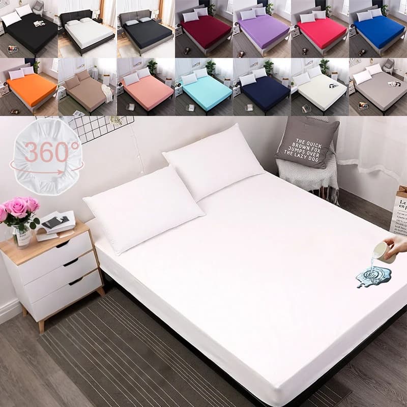 1PC Solid Fitted Sheet Soft Skinfriendly Waterproof White Bed Cover Mattress Protector with Elastic Band for Single Double King
