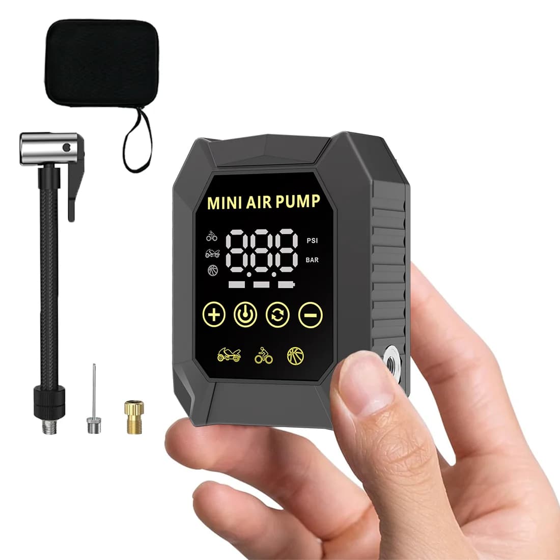 Mini Pompa per Bicicletta con Manometro 150PSI, Pompa Elettrica Portatile con Arresto Automatico per Tutte le Biciclette e Palloni