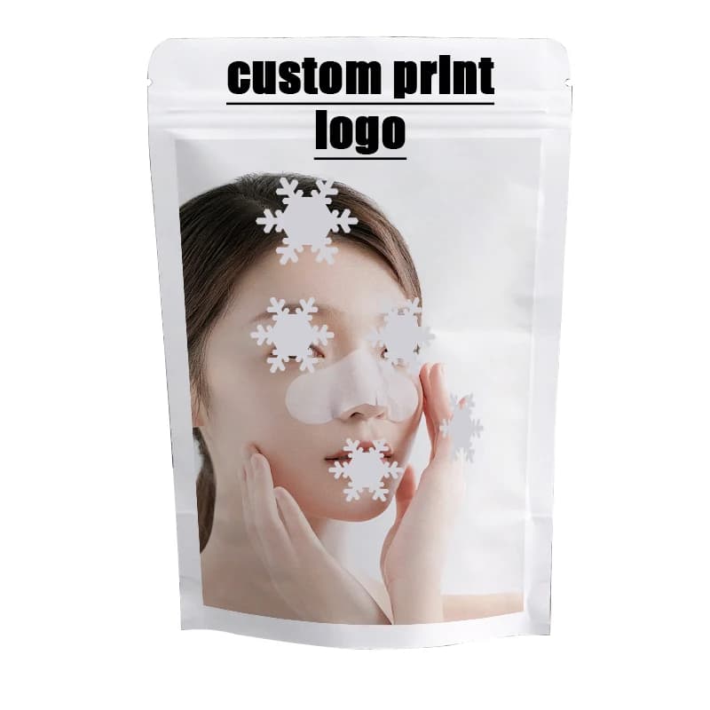 Bags with logo for packing with ribbon for mouth to sleep with standup zipper for custom white paper nasal strip