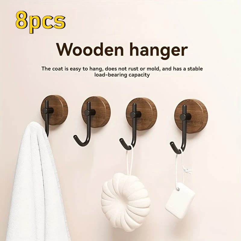[8pcs] [Walnut Wood Hook with Storage] Walnut Wood Hook Clothes Hook Key Hook Bathrobe Towel Hook Auxiliary