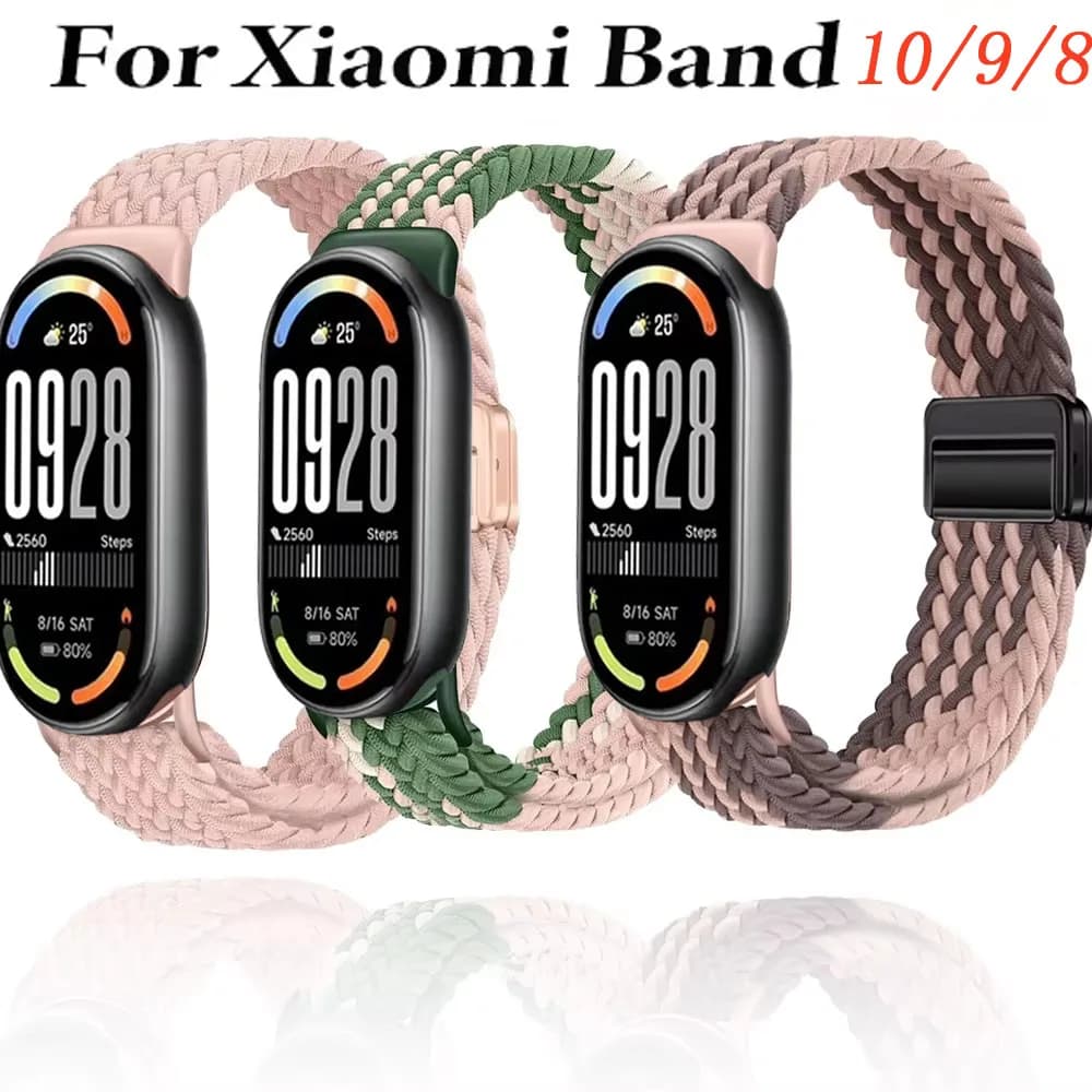 Cinturino intrecciato in nylon per Xiaomi Mi Band 10 9 Bracciale di ricambio con cinturino magnetico traspirante Xiaomi Mi Band 8 Accessori Correa