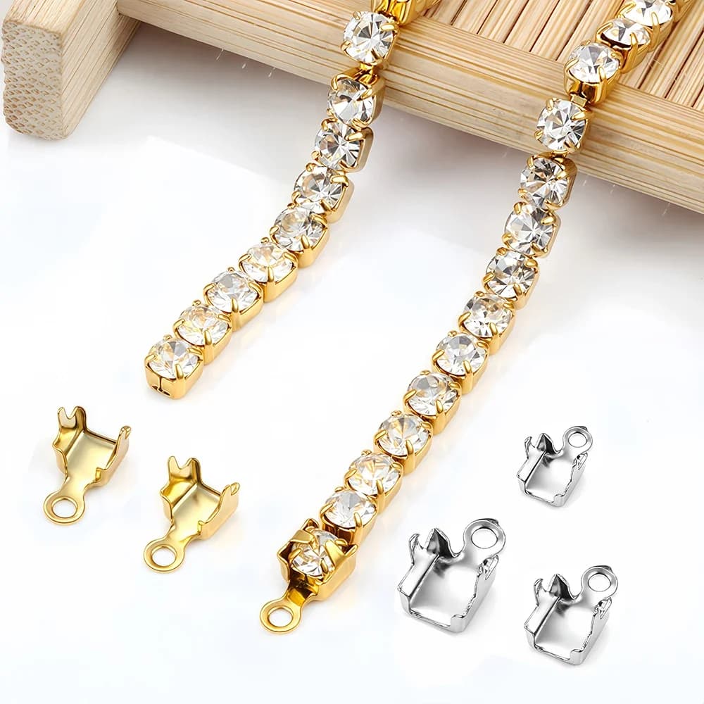 10/20 pezzi in acciaio inossidabile oro crimp trim perline terminali connettori punte di chiusura collana fai da te catena di strass creazione di gioielli
