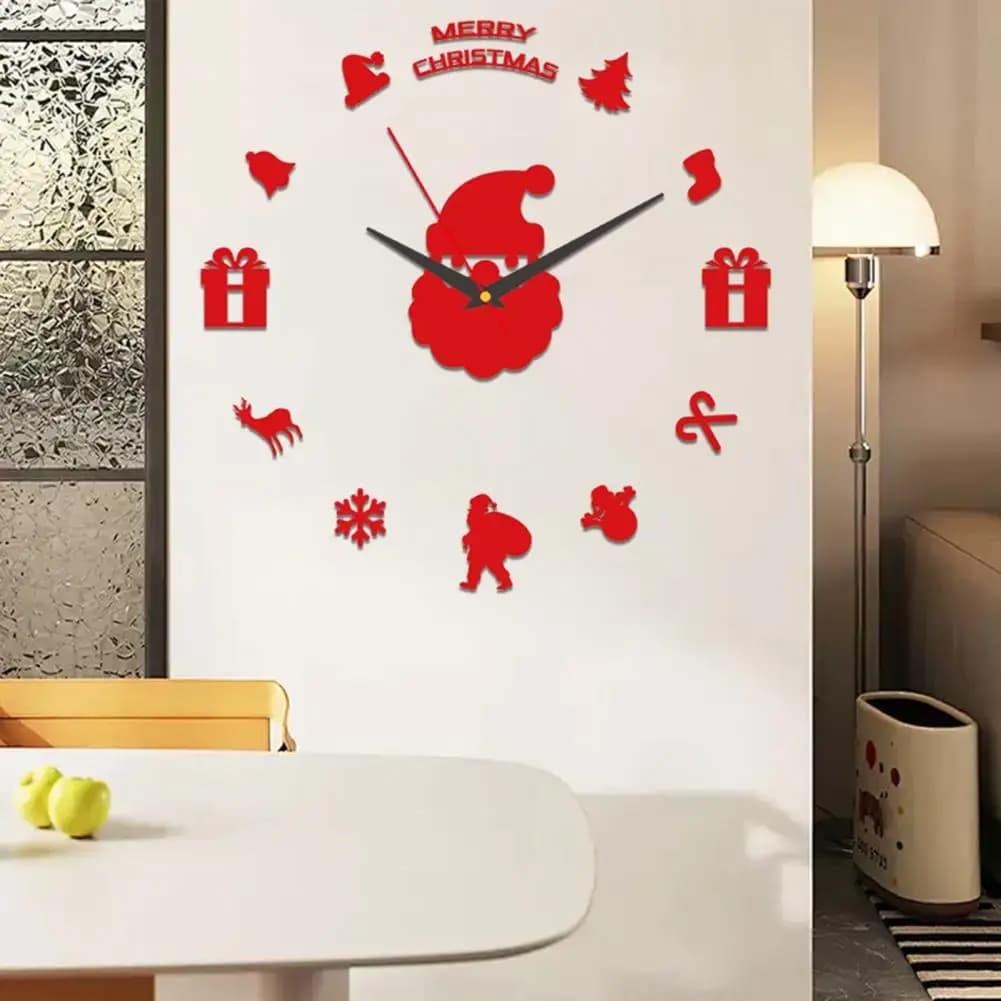 Dark Bright Clock Christmas Wall Clock with Santa Claus Acrylic 3D Clock without Frame Lighting in Dark Digital analogue Clock Home Office