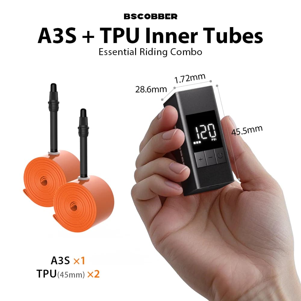 BSCOBBER Accessori per attrezzi combinati per pneumatici, Gonfiatore portatile wireless A3S per pneumatici, Pompa per pneumatici, Camera d'aria in TPU 700c per bici da strada