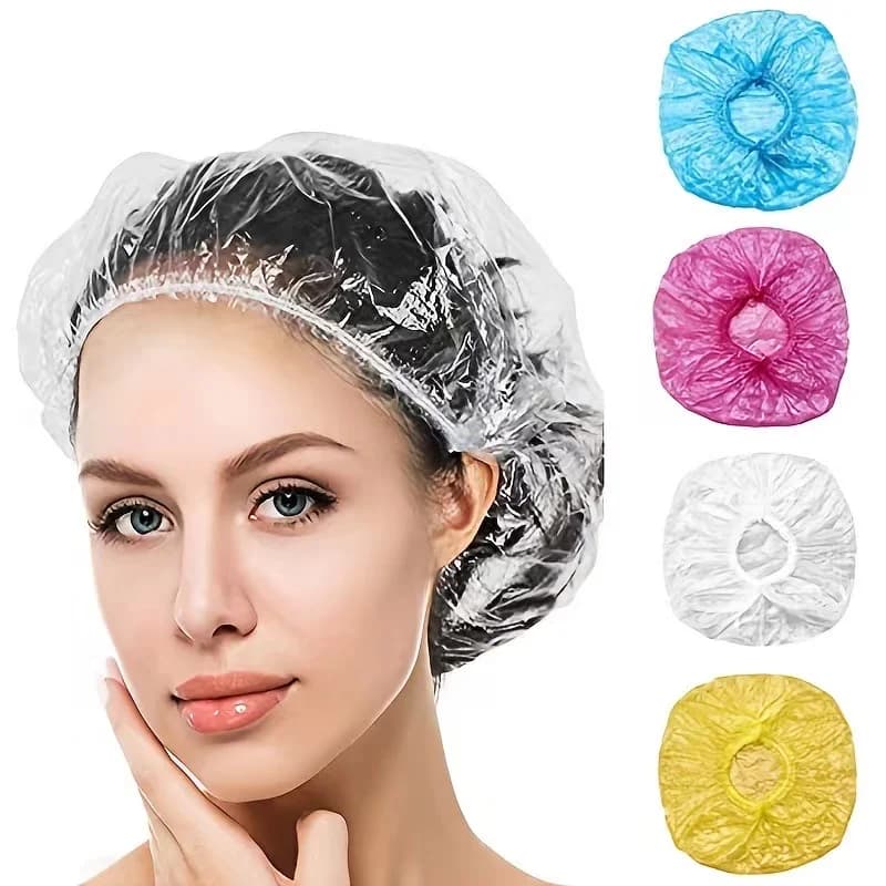 100 Pieces/set Women's Disposable Shower Cap Plastic Waterproof Head Cover Pink Spa Salon Hotel Hair Dye Elastic Hair Cap