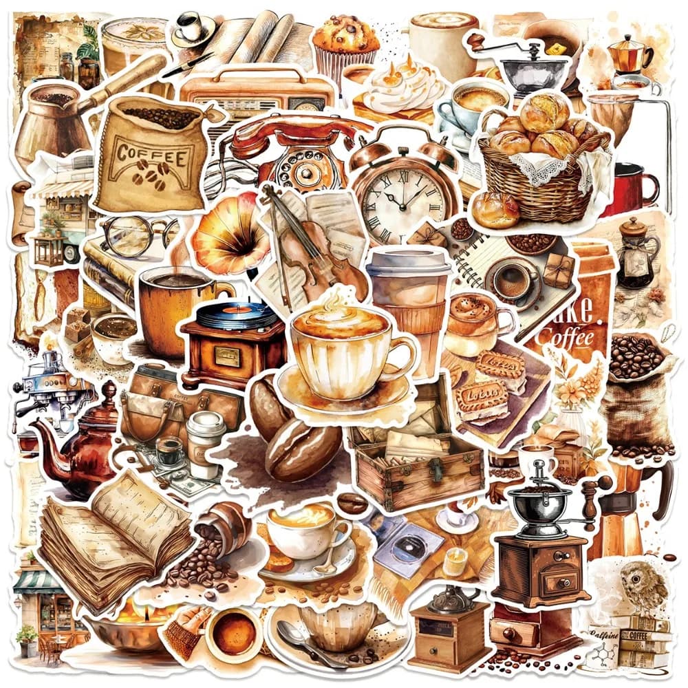 10/25/50pcs Retro Cafe Caffè Adesivi Graffiti per FAI DA TE Scrapbooking Telefono Laptop Chitarra Valigia Skateboard Moto Bottiglia