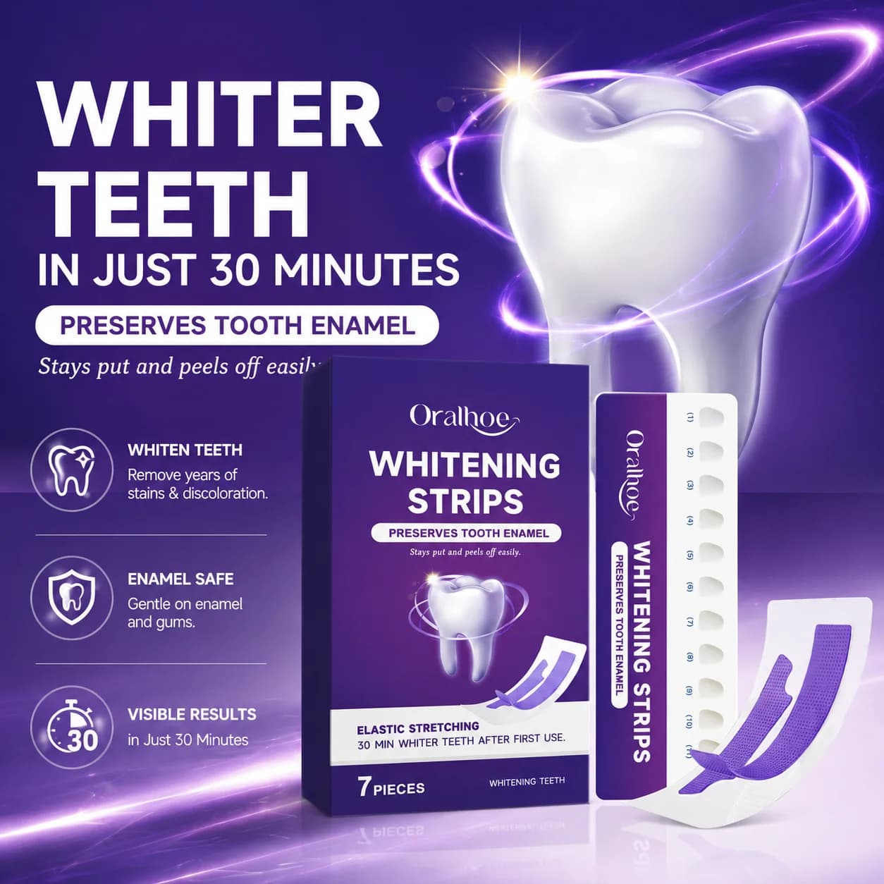 Strisce Sbiancanti per Denti Viola, Pulizia Orale in 30 Minuti, Gel Rimuovi Giallo, Migliora lo Sbiancamento Dentale, per Uso con Scala Cromatica