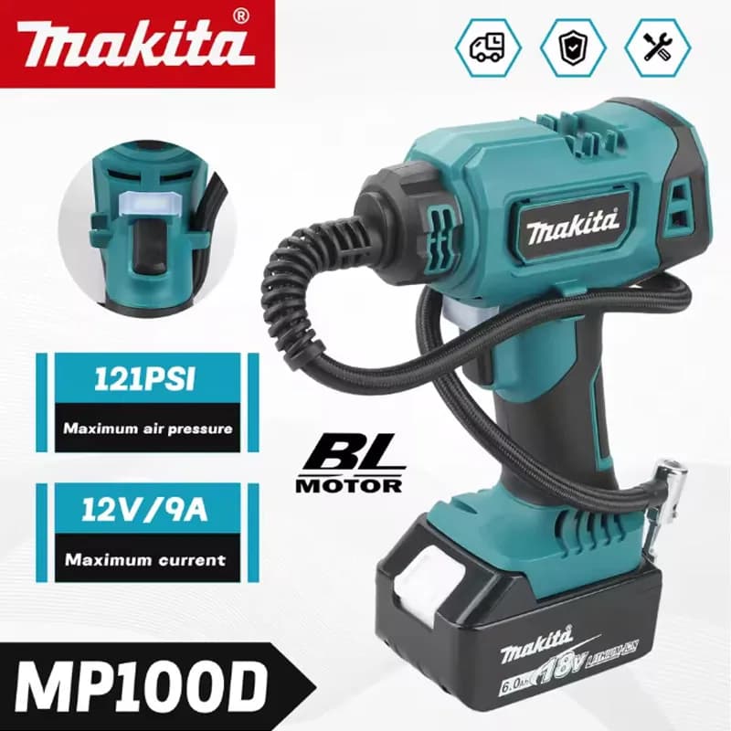 Pompa d'Aria Elettrica Senza Fili Makita, Gonfiatore per Pneumatici Auto Ricaricabile, Utensile Elettrico Portatile Compatibile con Batteria 18V