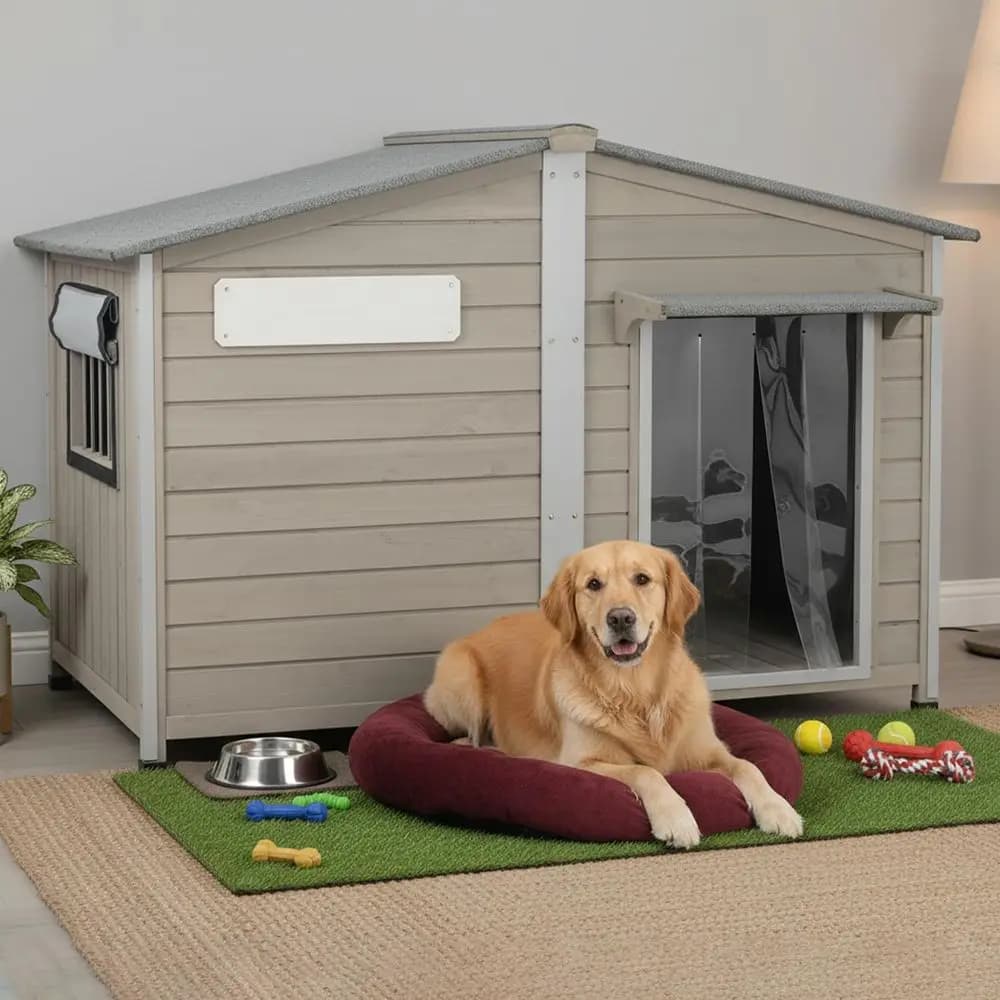 Grande casetta per cani da esterno per razze XL con finestra, riparo resistente alle intemperie, pavimento rimovibile, anti-masticazione, 10 piedini di supporto