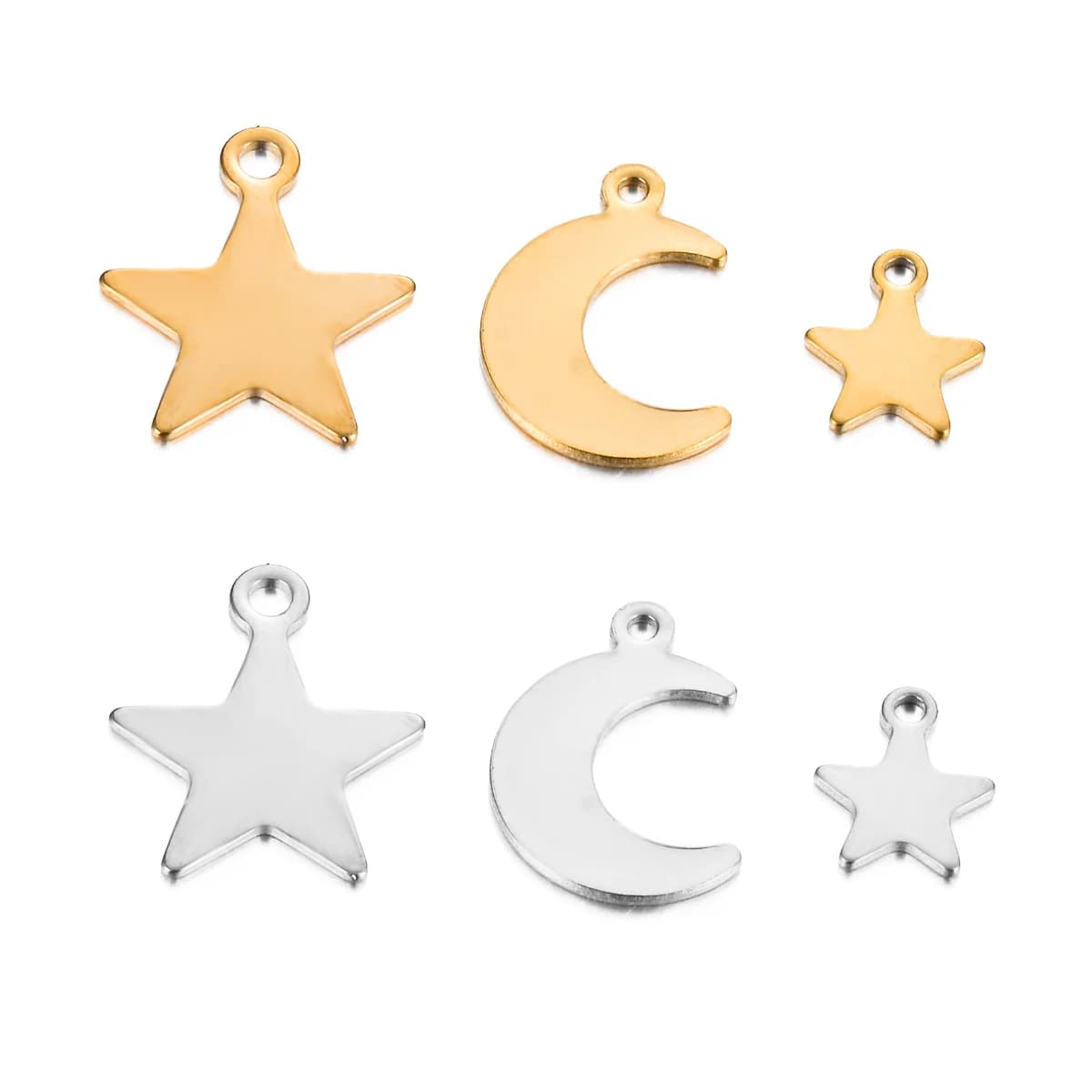 100 Pezzi Ciondoli Classici a Forma di Stella e Luna in Acciaio Inossidabile per Creazione Gioielli Fai da Te: Collane, Cavigliere, Bracciali e Accessori
